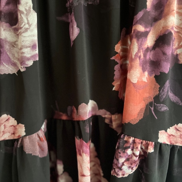 Black & Purple Floral Midi Dress Size 2 (Small) - Picture 5 of 7